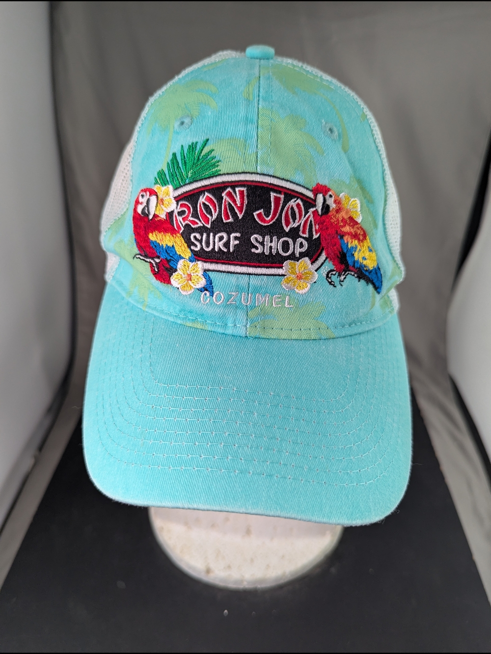 Ron Jon Surf Shop Tropical Hat Turquoise Mesh Parrots Macaws Cozumel Unisex